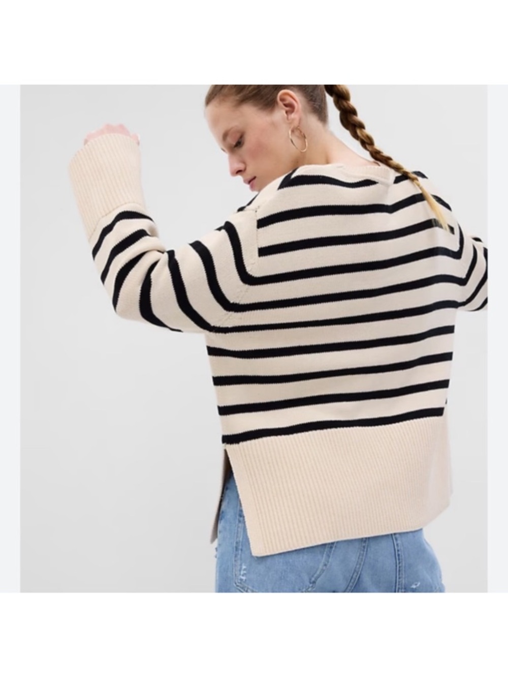 GAP Cream and Black Striped Crewneck Sweater